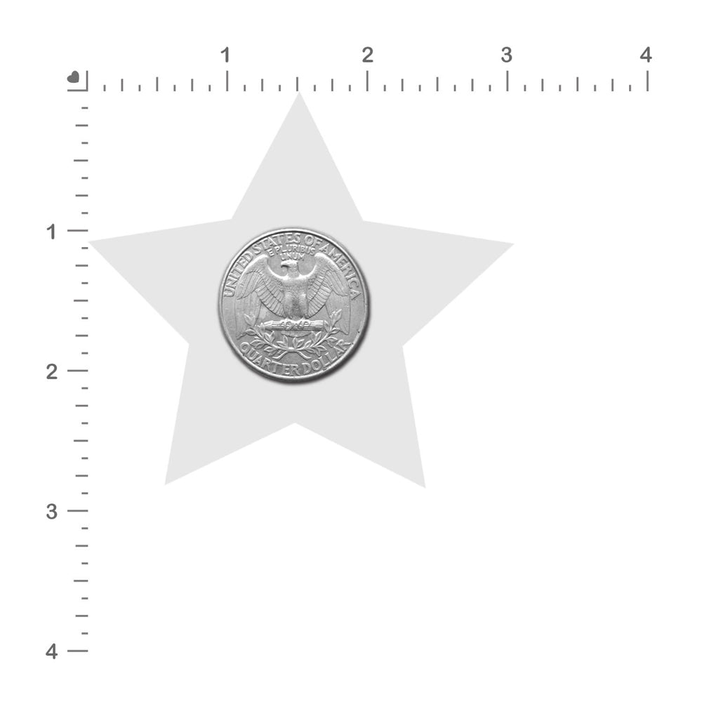 Close-up of a U.S. quarter placed on a star-shaped background, highlighting its detailed design.