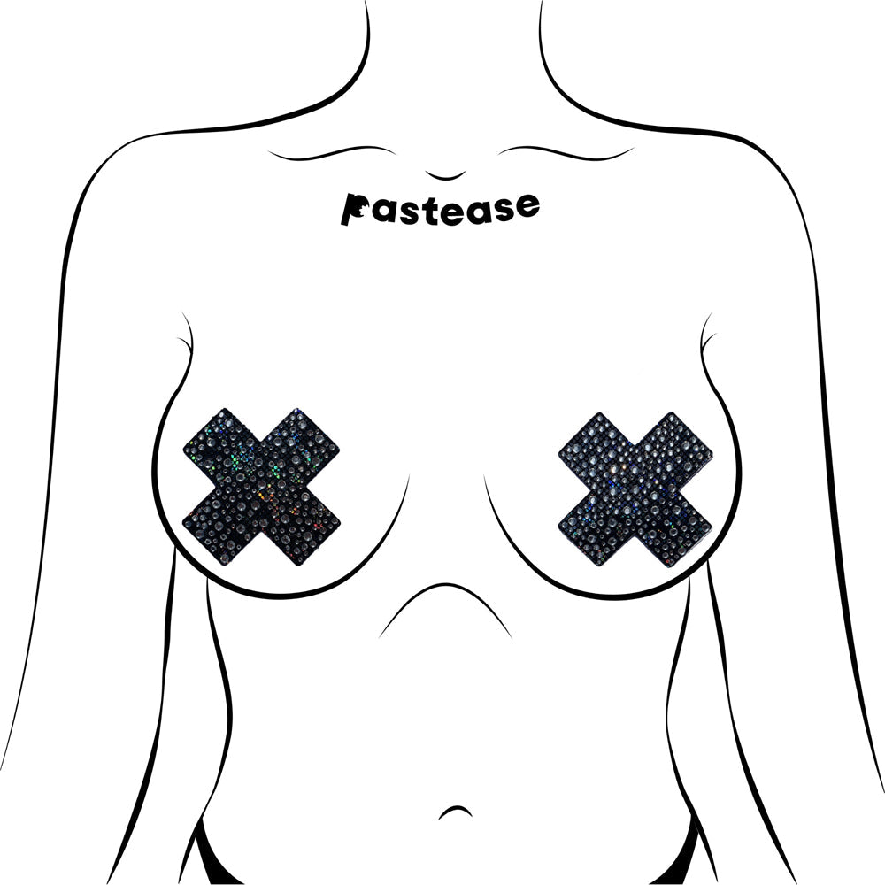 Pastease Crystal Sparkling Crosses Pasties Black showing bold cross design with sparkling crystals.