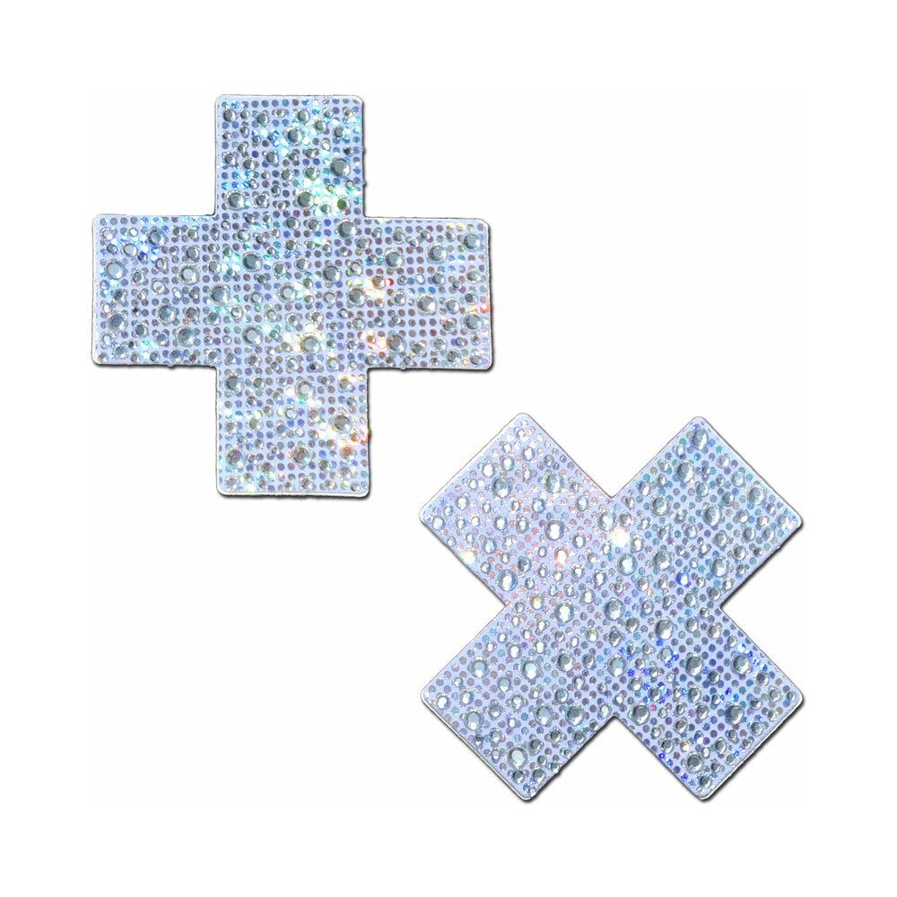 Pastease Crystal Sparkling Crosses Pasties Silver with dazzling crystal accents in bold cross shapes.