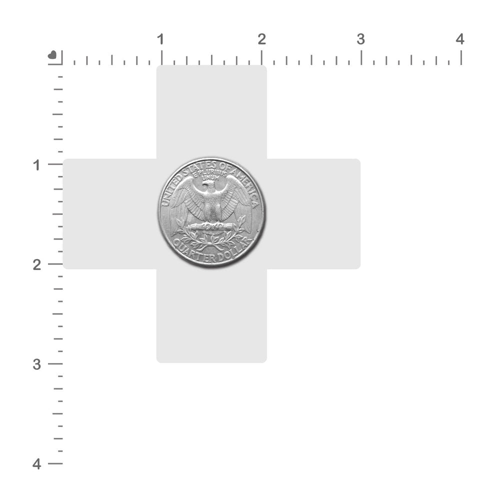 Pastease Crystal Sparkling Crosses Pasties Silver on a gray background with a quarter for scale.