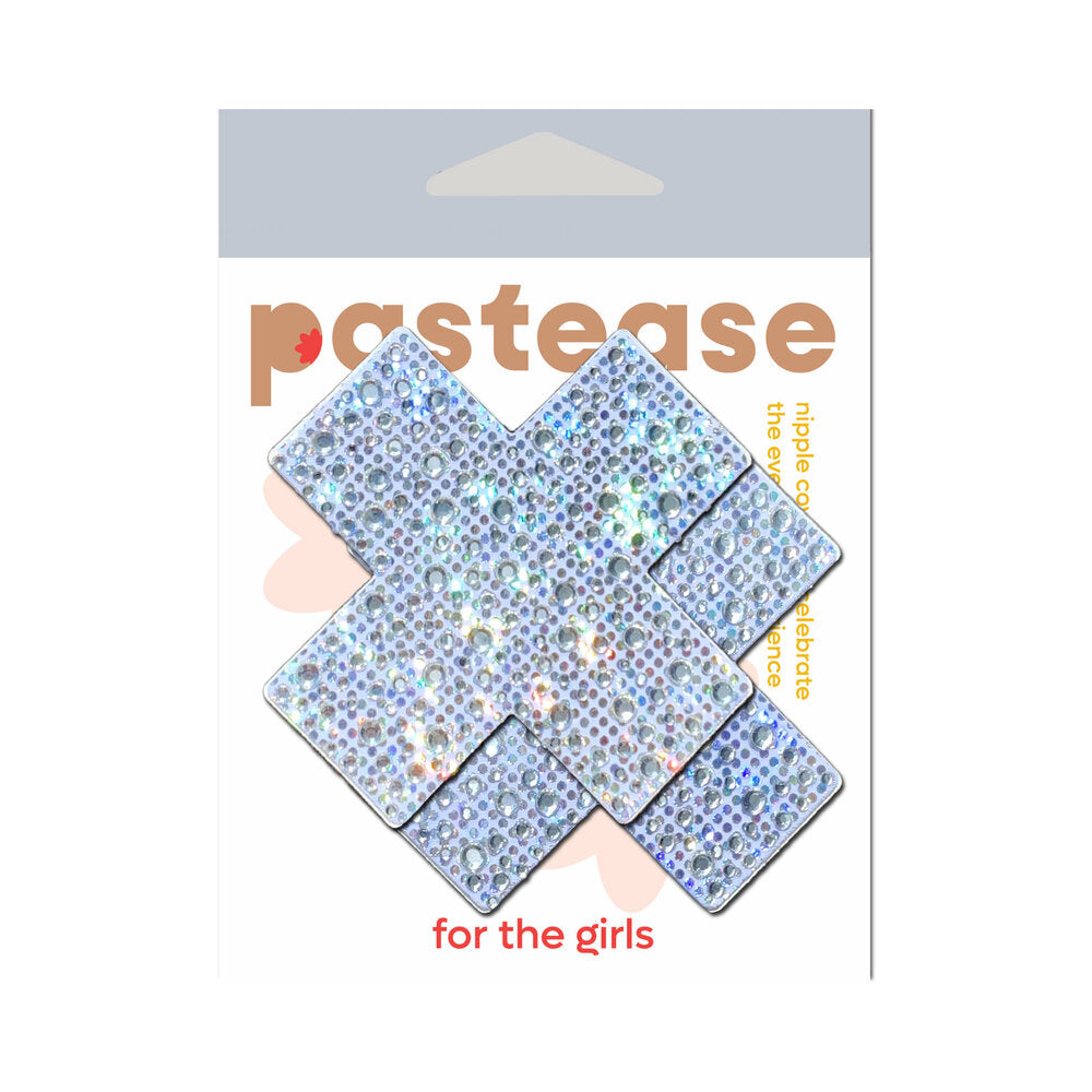 Pastease Crystal Sparkling Crosses Pasties Silver on packaging, featuring a bold cross silhouette with crystal detail.