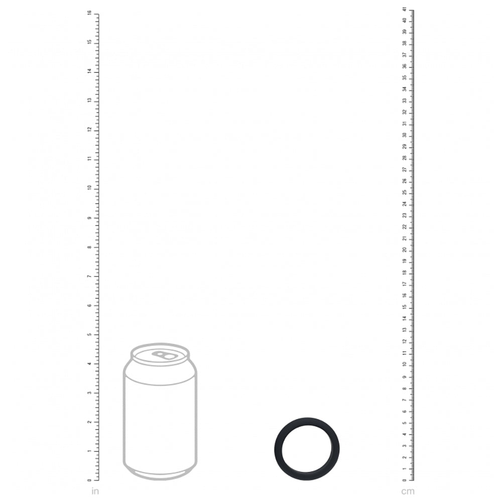 Levelz Wide O Silicone Cock Ring Large 42mm Black placed next to a can for size comparison.