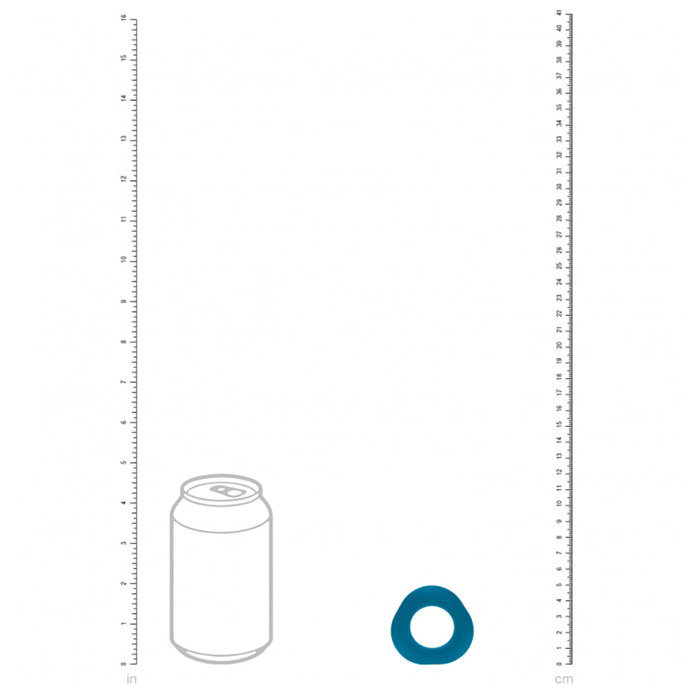 Levelz Ergo Liquid Silicone Cock Ring Teal next to a soda can for size reference
