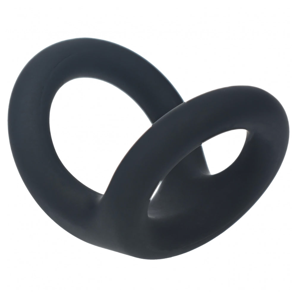 Levelz Double O Silicone Cock Ring Medium Black displaying a dual-loop design for enhanced support and pressure.