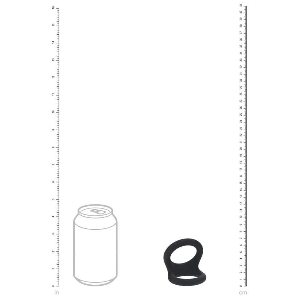 Levelz Double O Silicone Cock Ring L Black shown next to a can for size comparison.
