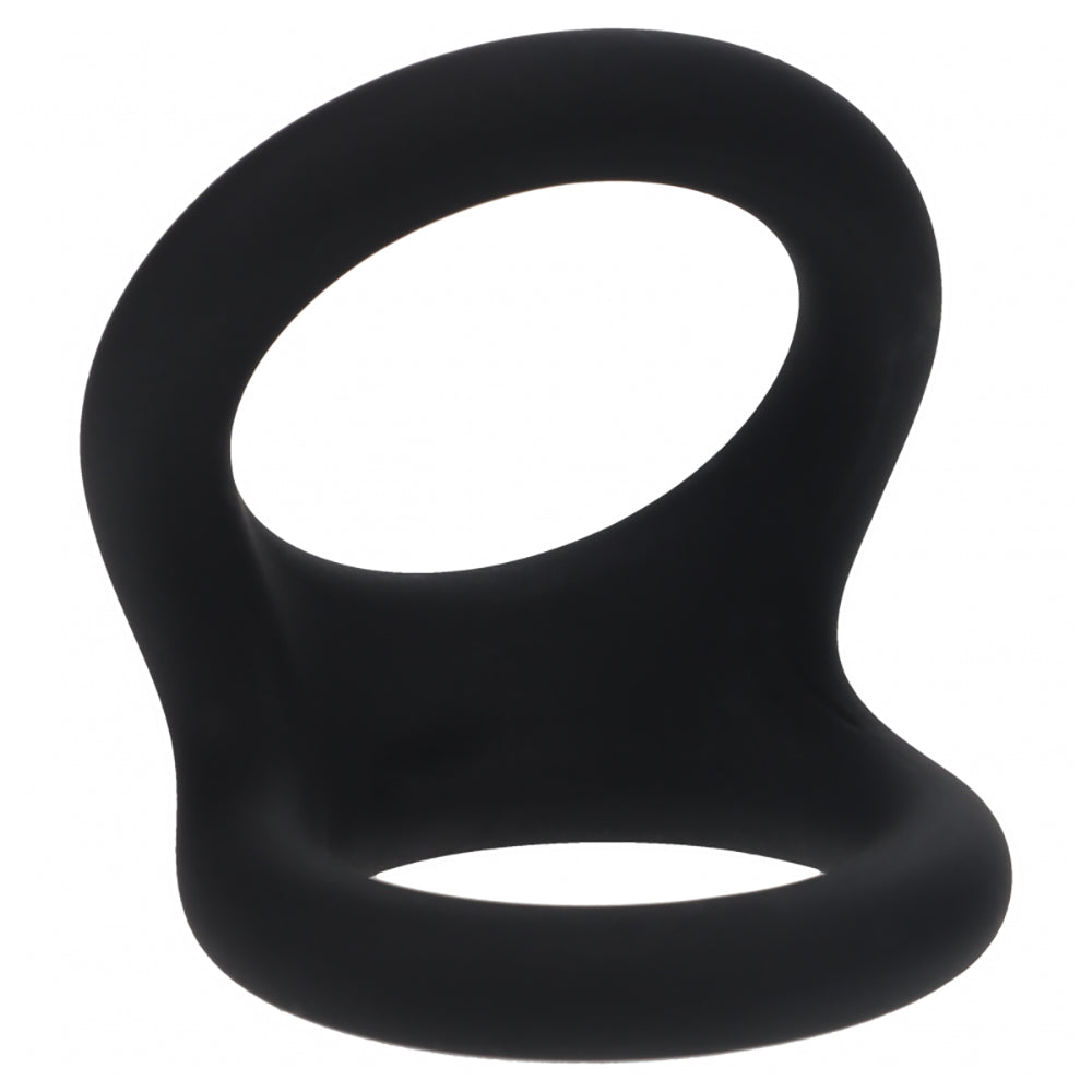 Levelz Double O Silicone Cock Ring L Black, dual-loop silicone support ring for comfort and durability.