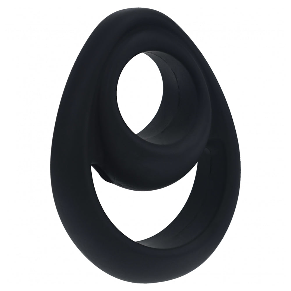 Levelz Double Ergo Silicone Cock Ring Black displayed on a white background, showcasing its dual-ring ergonomic design.
