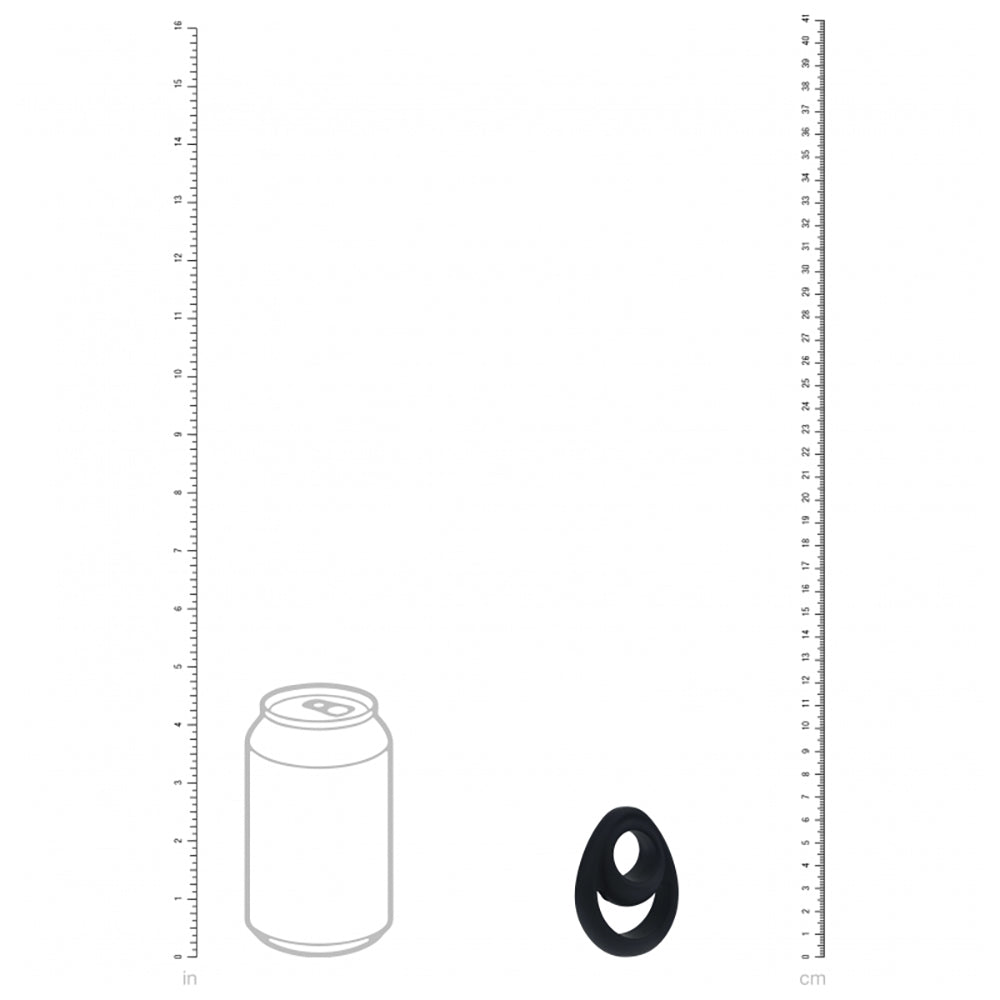 Levelz Double Ergo Silicone Cock Ring Black next to a soda can for size comparison.
