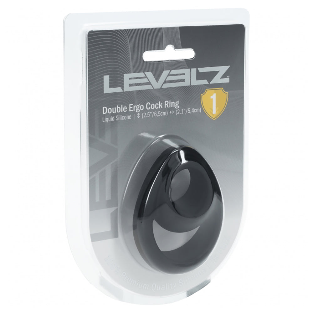 Levelz Double Ergo Silicone Cock Ring Black packaging showing premium dual-ring design.