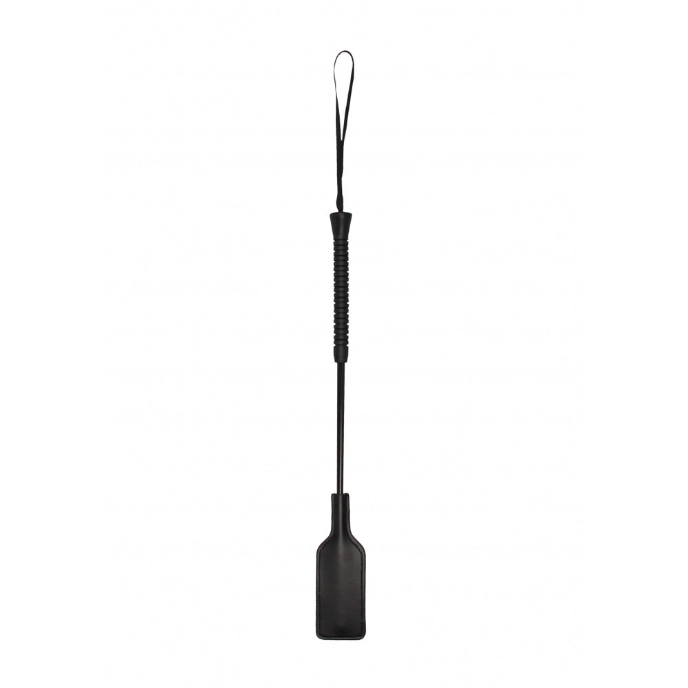 Ouch Heart Shaped Short Handle Crop Large Black showcasing a sleek design for playful discipline in the bedroom.