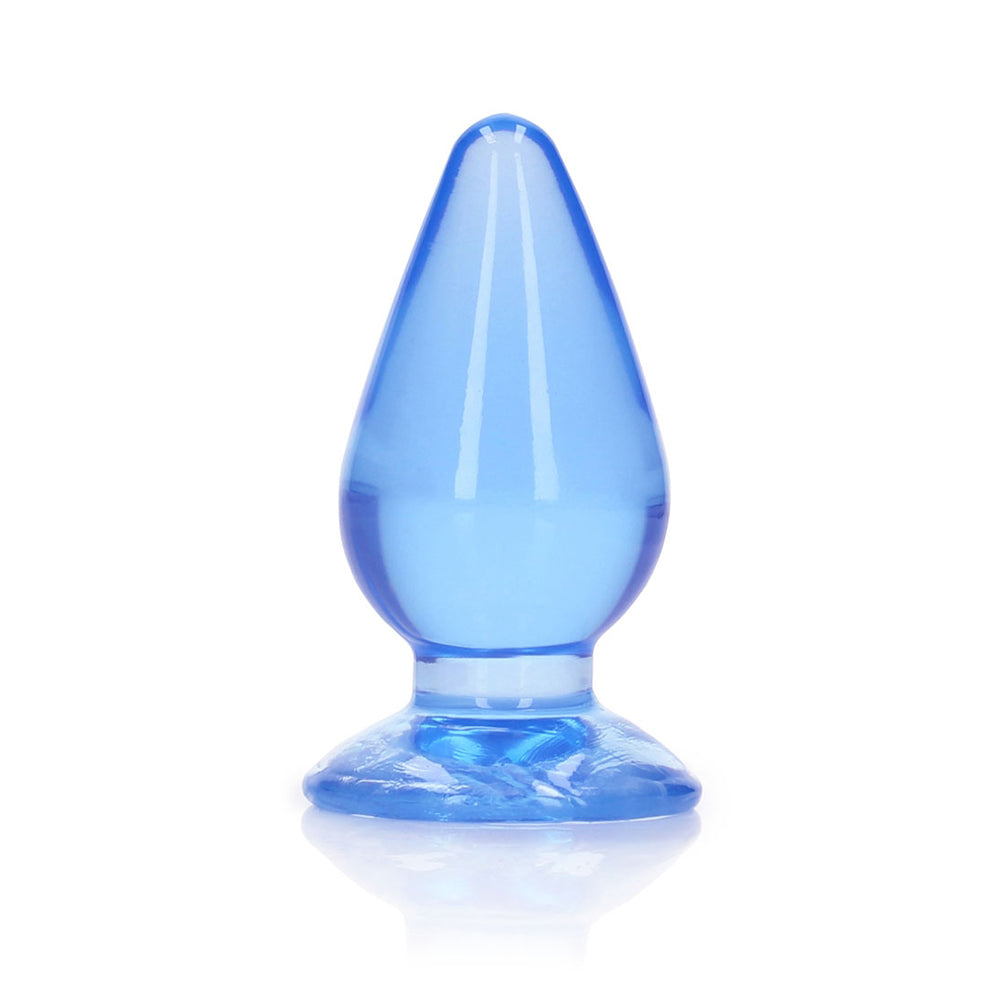 Realrock Crystal Clear Anal Plug 3.5 Inch Blue - sleek, translucent design for beginner and experienced users.