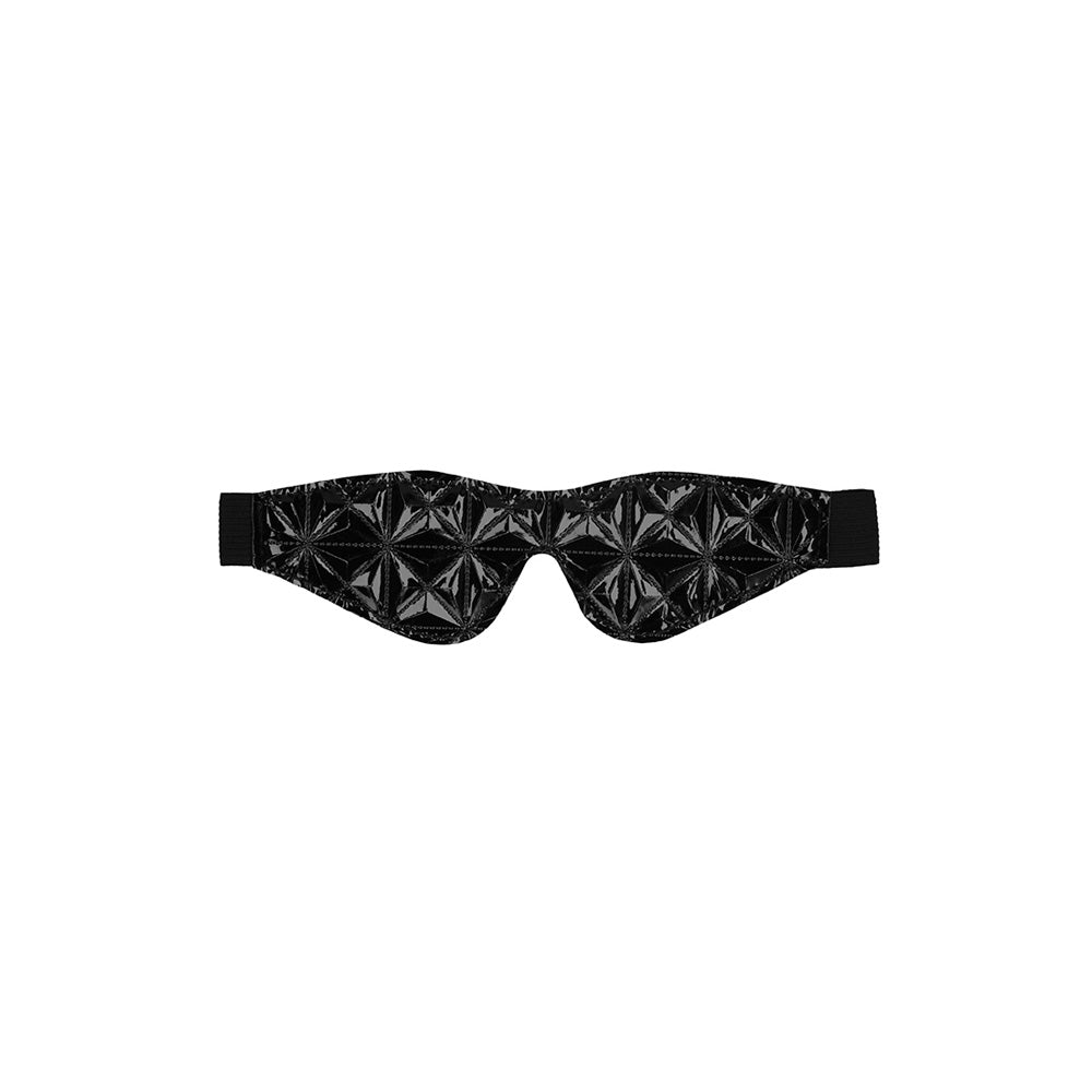 Ouch Luxury Faux Leather Eye Mask Black with a textured surface for sensory play and light blockage.