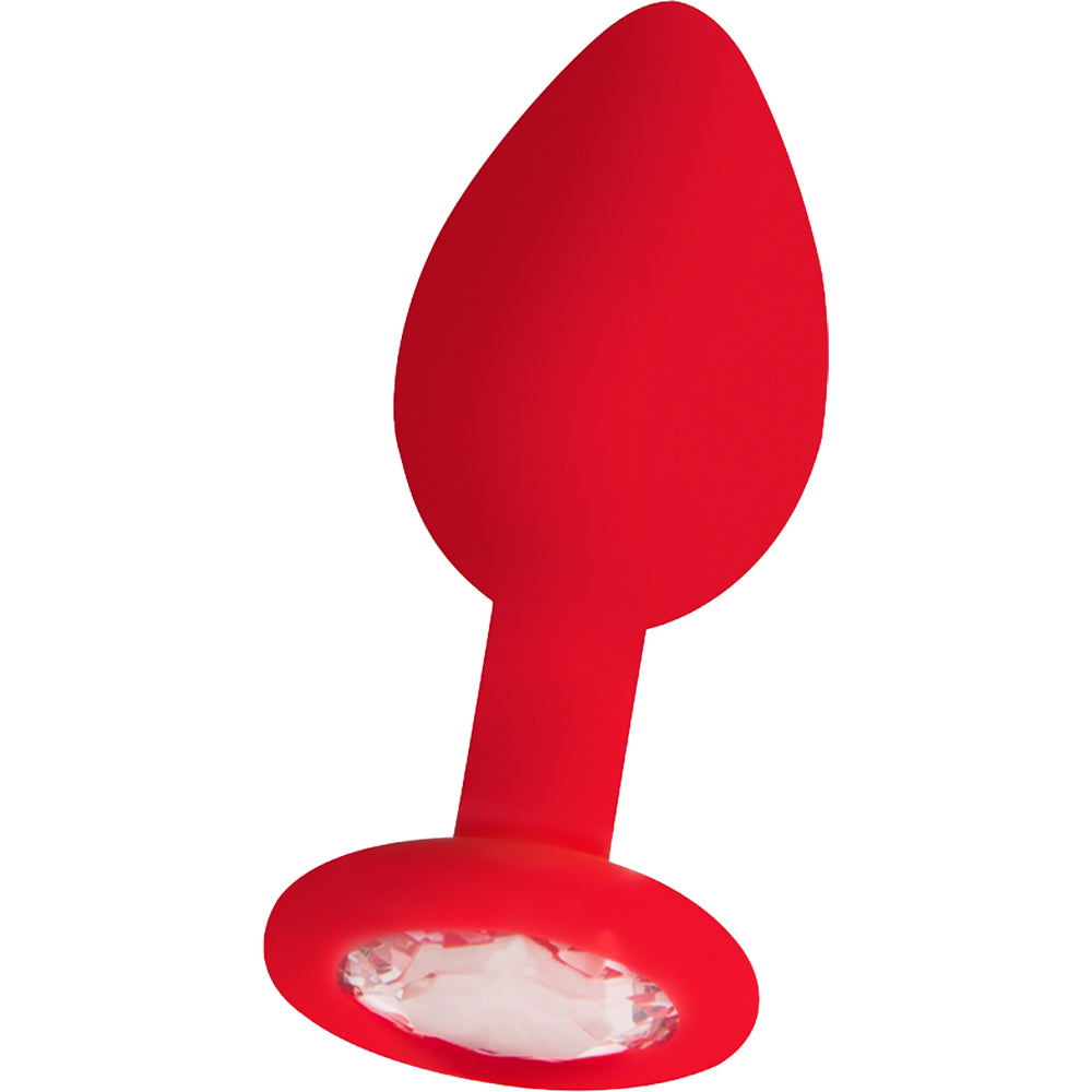 Ouch Regular Diamond Butt Plug Red with a smooth silicone body and jewel-inspired base.