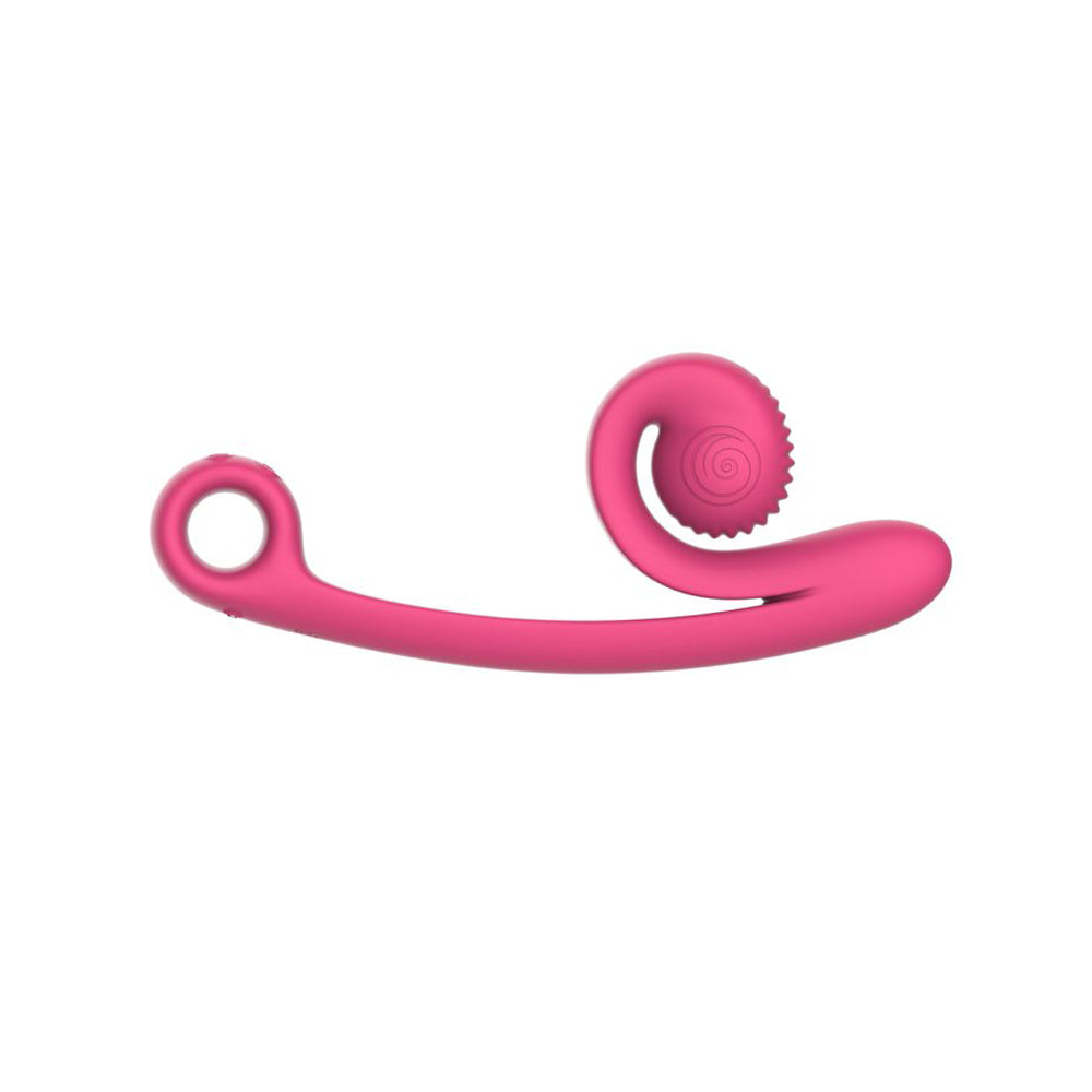 Snail Vibe Curve Dual Pleasure Vibrator Pink showcasing its unique curved design for stimulation.