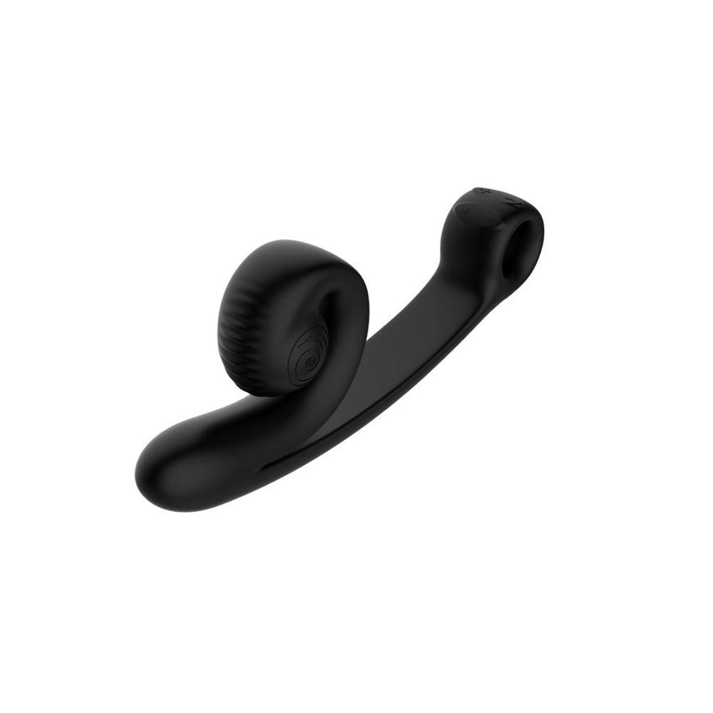 Snail Vibe Curve Dual Pleasure Vibrator Black showcasing its unique curved design for dual stimulation.