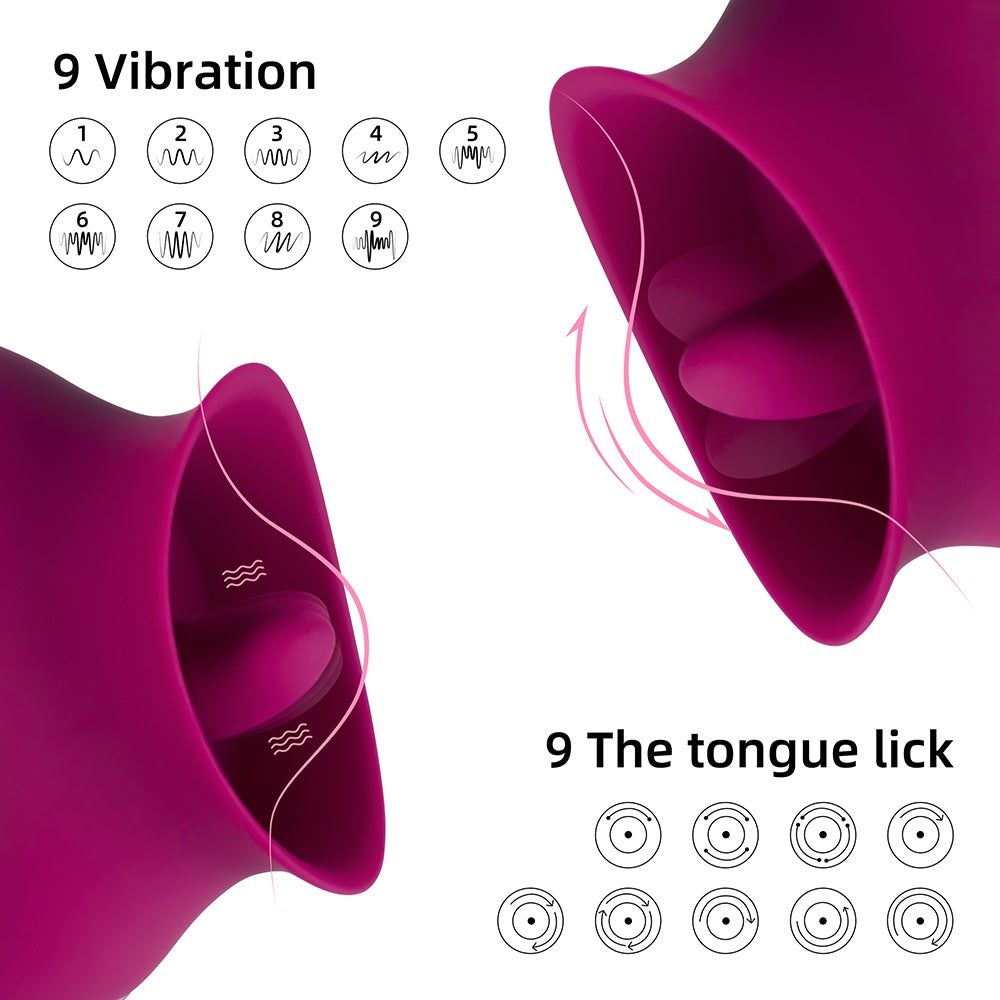 Honey Play Box Alvina Tongue Licking Vibrator Magenta featuring 9 vibration settings and tongue lick stimulation.