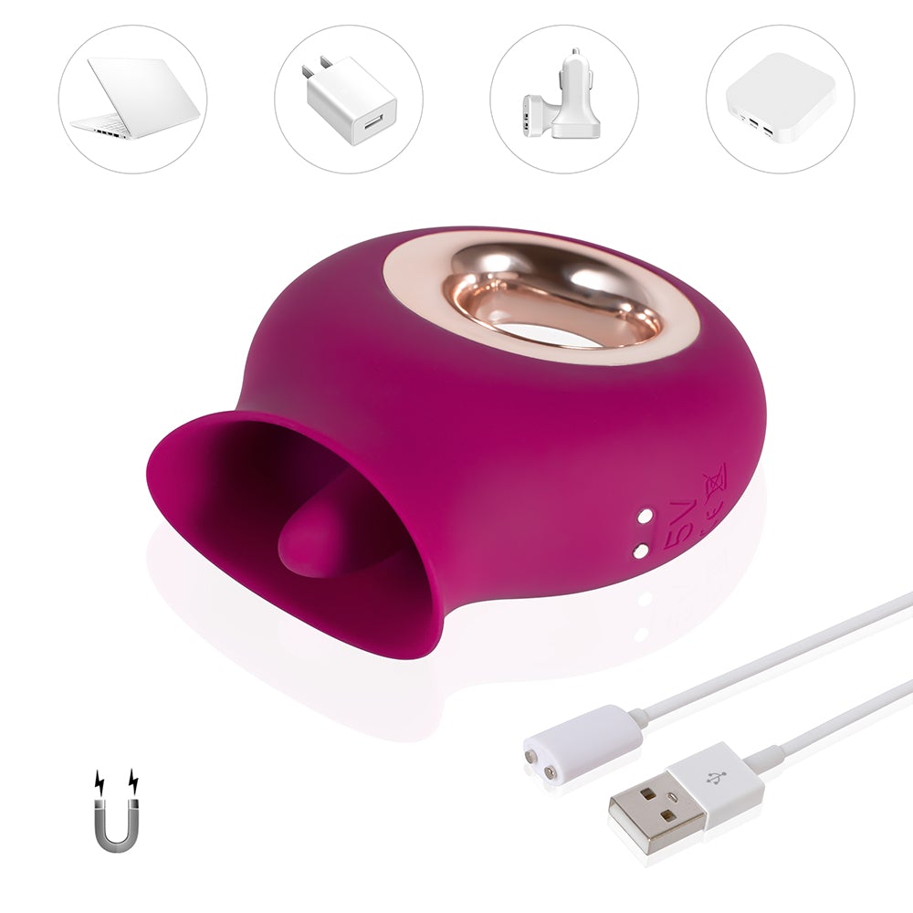 Honey Play Box Alvina Tongue Licking Vibrator Magenta with USB charger and elegant design.