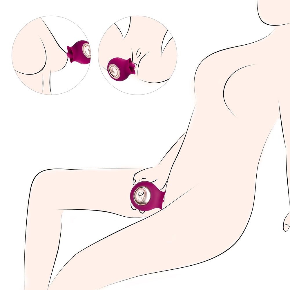 Honey Play Box Alvina Tongue Licking Vibrator Magenta in use, highlighting its elegant design and stimulating features.