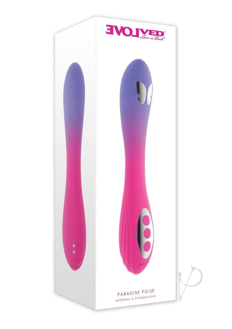 Evolved Paradise Pulse Silicone Butterfly Vibrator in a sleek packaging showcasing its design and features.
