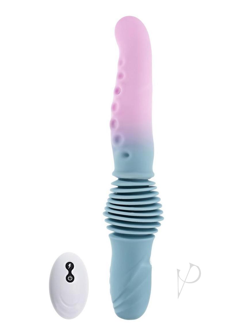 Gender X Tentacle Thruster Silicone Vibrator Blue Pink with remote, showcasing its unique tentacle shape and color design.