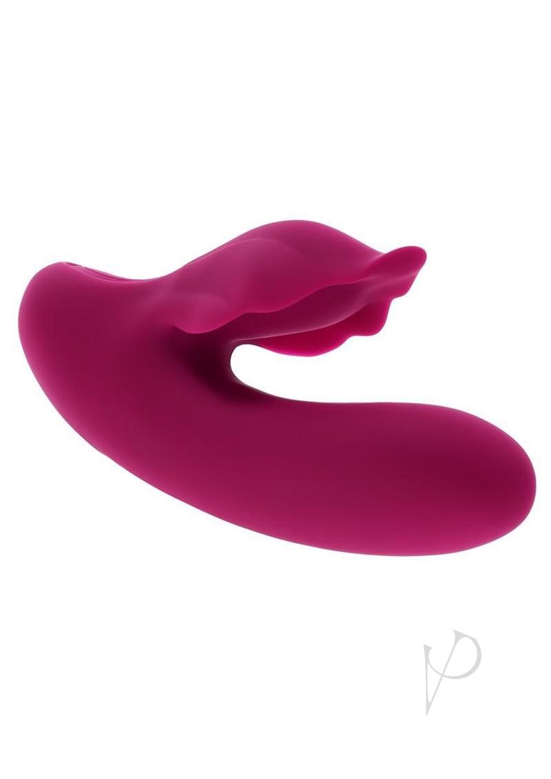 Evolved Venus Vibrator with Clitoral Stimulator Red showcasing its elegant design and stimulating features.