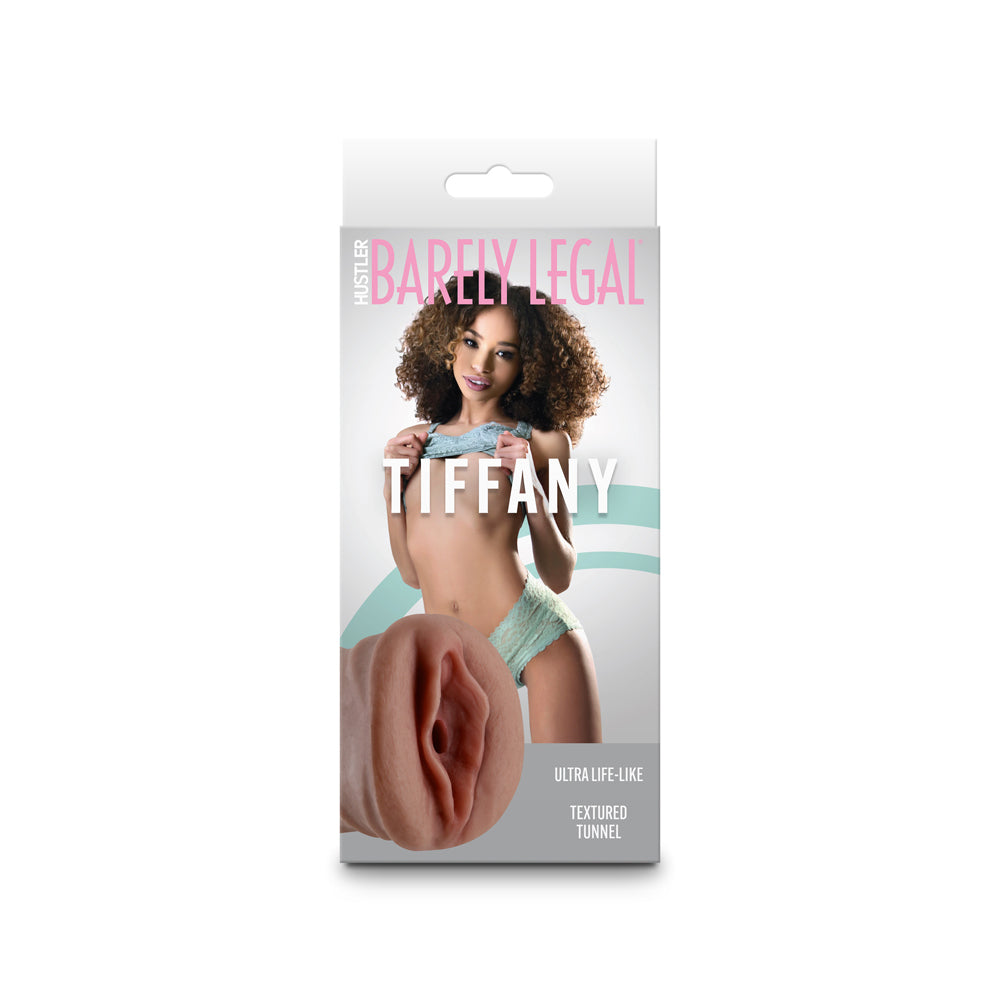 Hustler Barely Legal Tiffany Stroker packaging featuring ultra-lifelike design and textured tunnel for enhanced pleasure.
