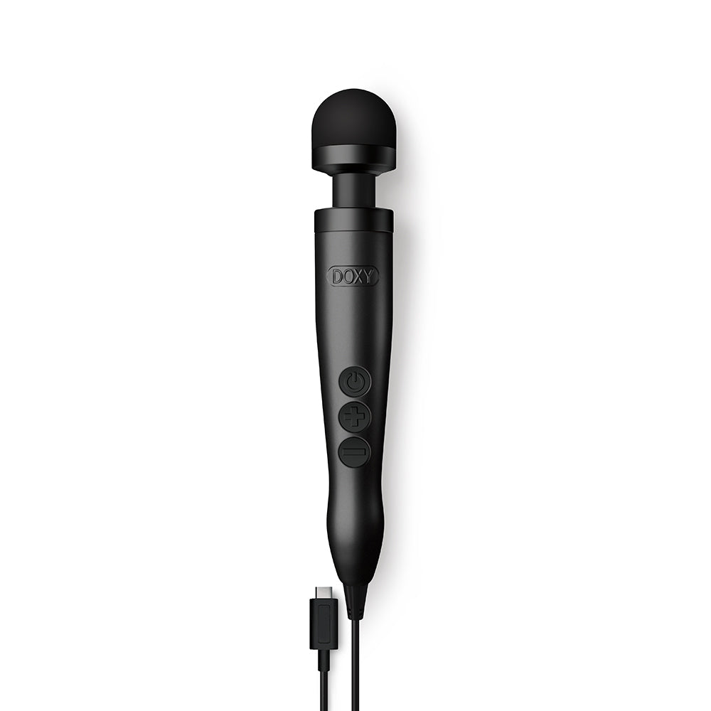 Doxy Usb-c Wand Massager Matte Black featuring USB-C charging and powerful vibrations.