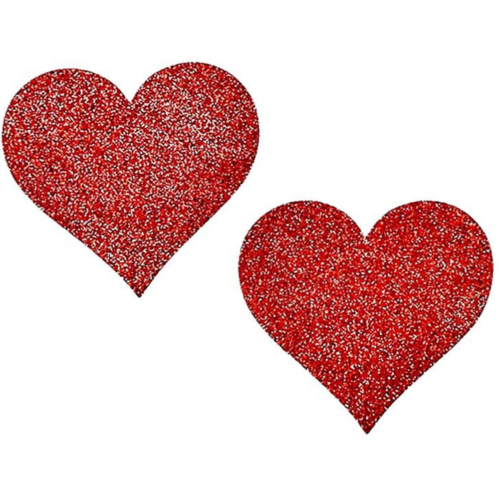Popsi Heart Shaped Glitter Pasties Red One Size sparkling red heart-shaped pasties for intimate wear and themed events.
