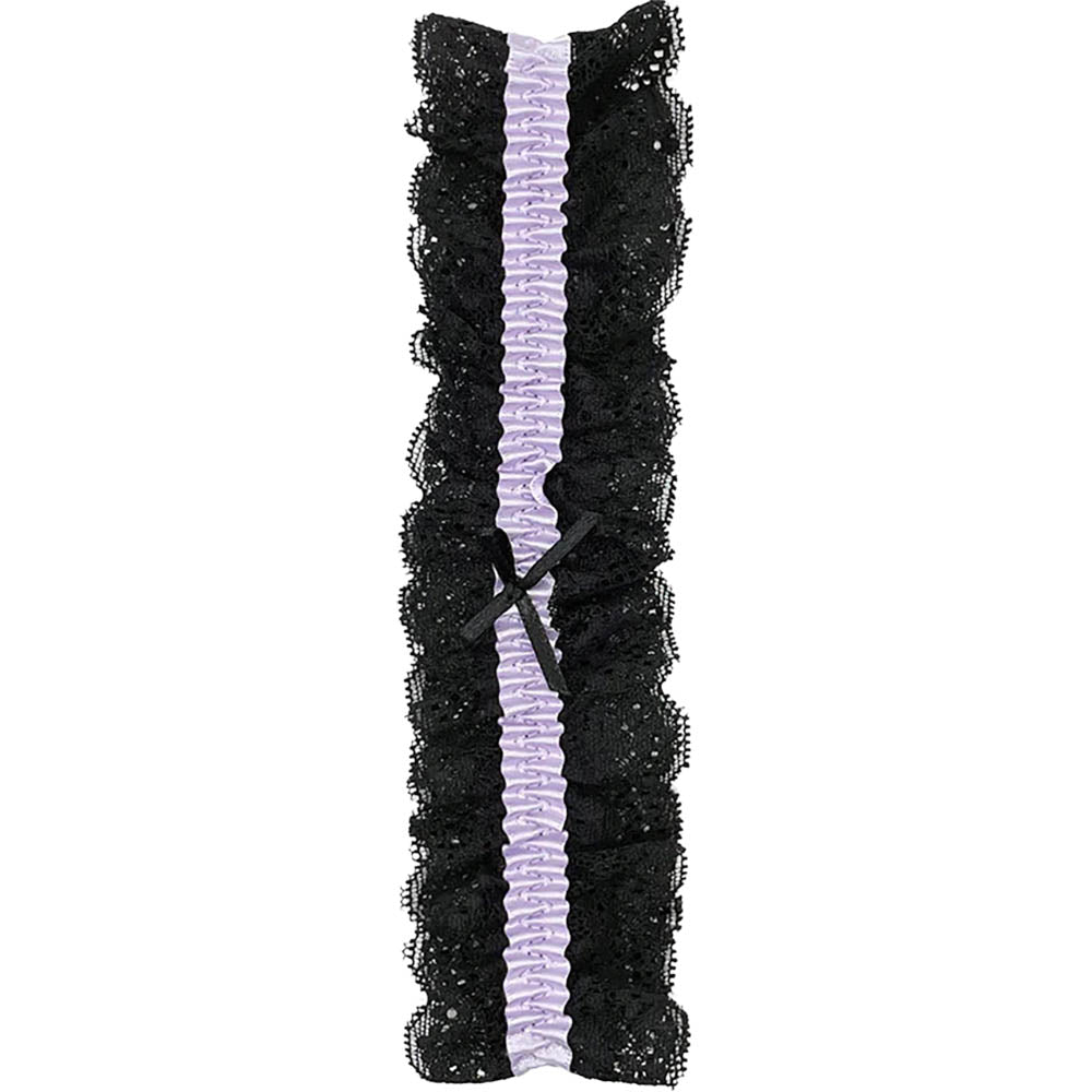 Popsi Lingerie Lace Garter Black and Lilac One Size featuring delicate lace and a stylish bow detail.