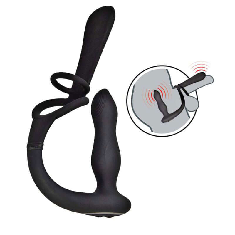 Enhancer Vibro Plug and Penis Sheath - Black-2
