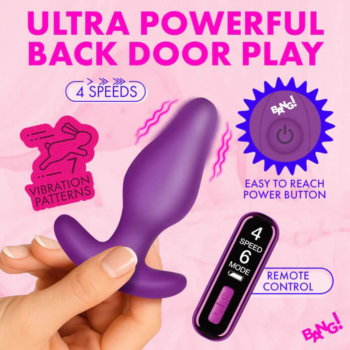 Vibrating Silicone Butt Plug With Digital Remote - Purple-4
