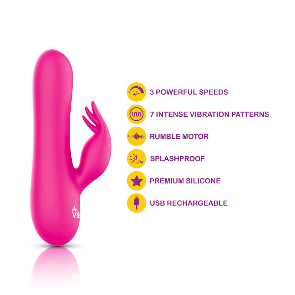 Freyja - Hot Pink - Intense Mini Rabbit Vibe With Triple Tickling Clitoral Stimulator-3