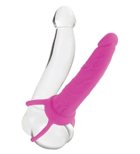 Silicone Love Rider Dual Penetrator Pink design showcasing dual tips for enhanced pleasure and double penetration experience.