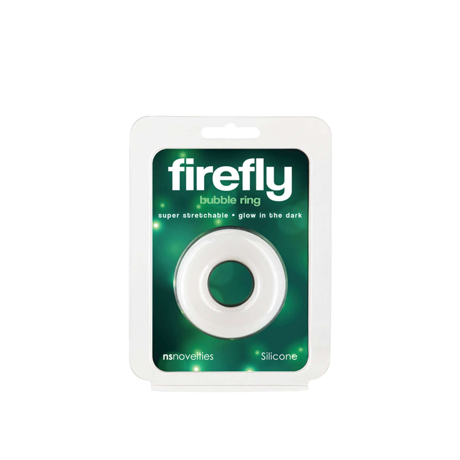 Firefly Bubble Ring - Medium White silicone glow in the dark cock ring in packaging