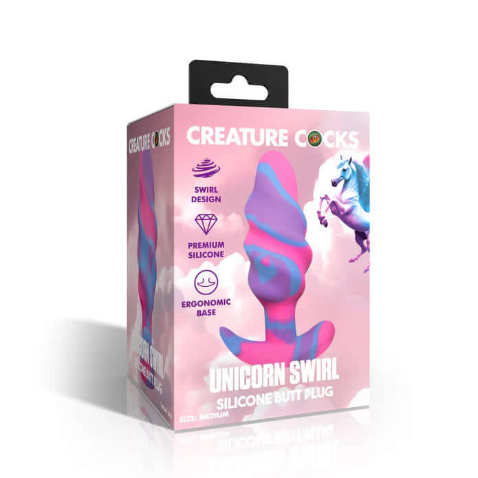 Unicorn Swirl Silicone Butt Plug - Medium-2