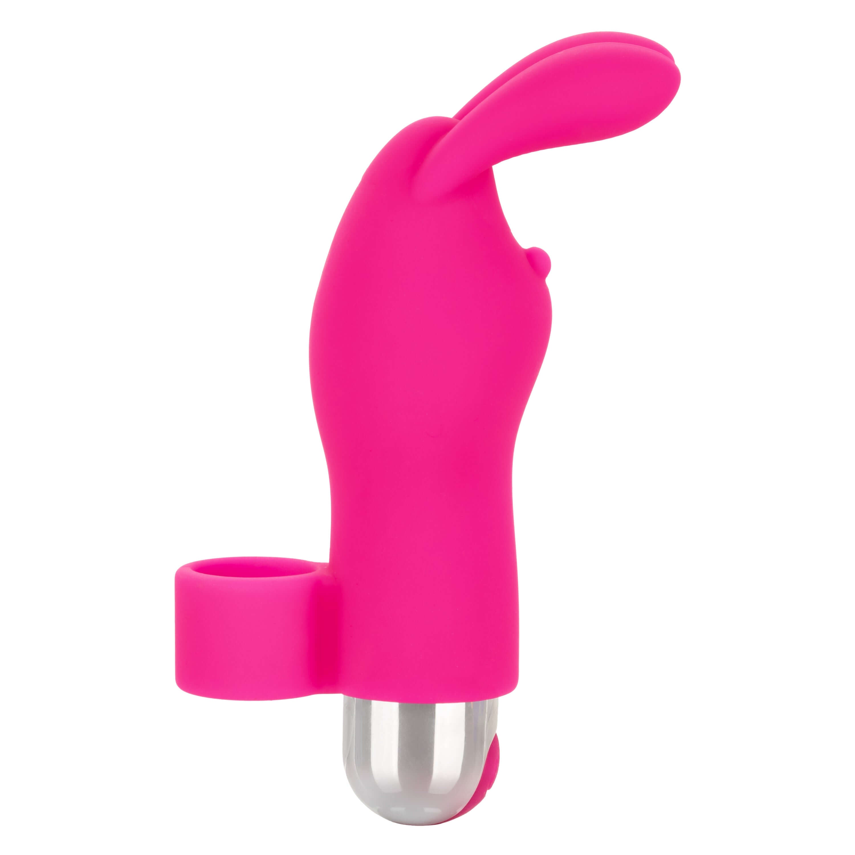 Intimate Play Rechargeable Finger Bunny in vibrant pink, featuring removable bullet and flexible bunny ears for stimulation.