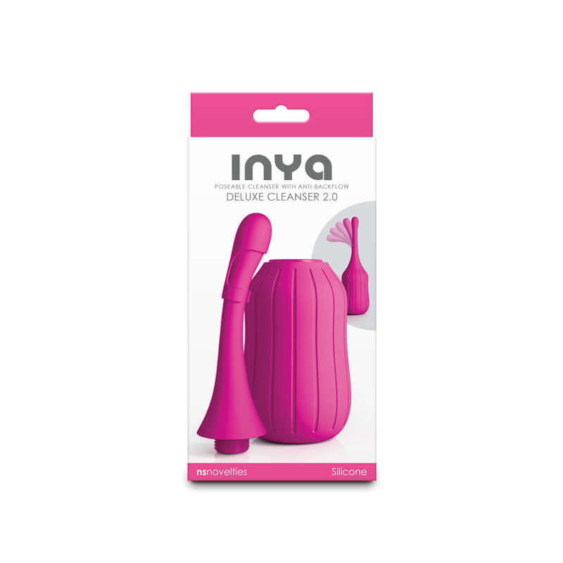 INYA Deluxe Cleanser 2.0 Silicone Enema Pink packaging featuring a silicone enema for intimate hygiene.