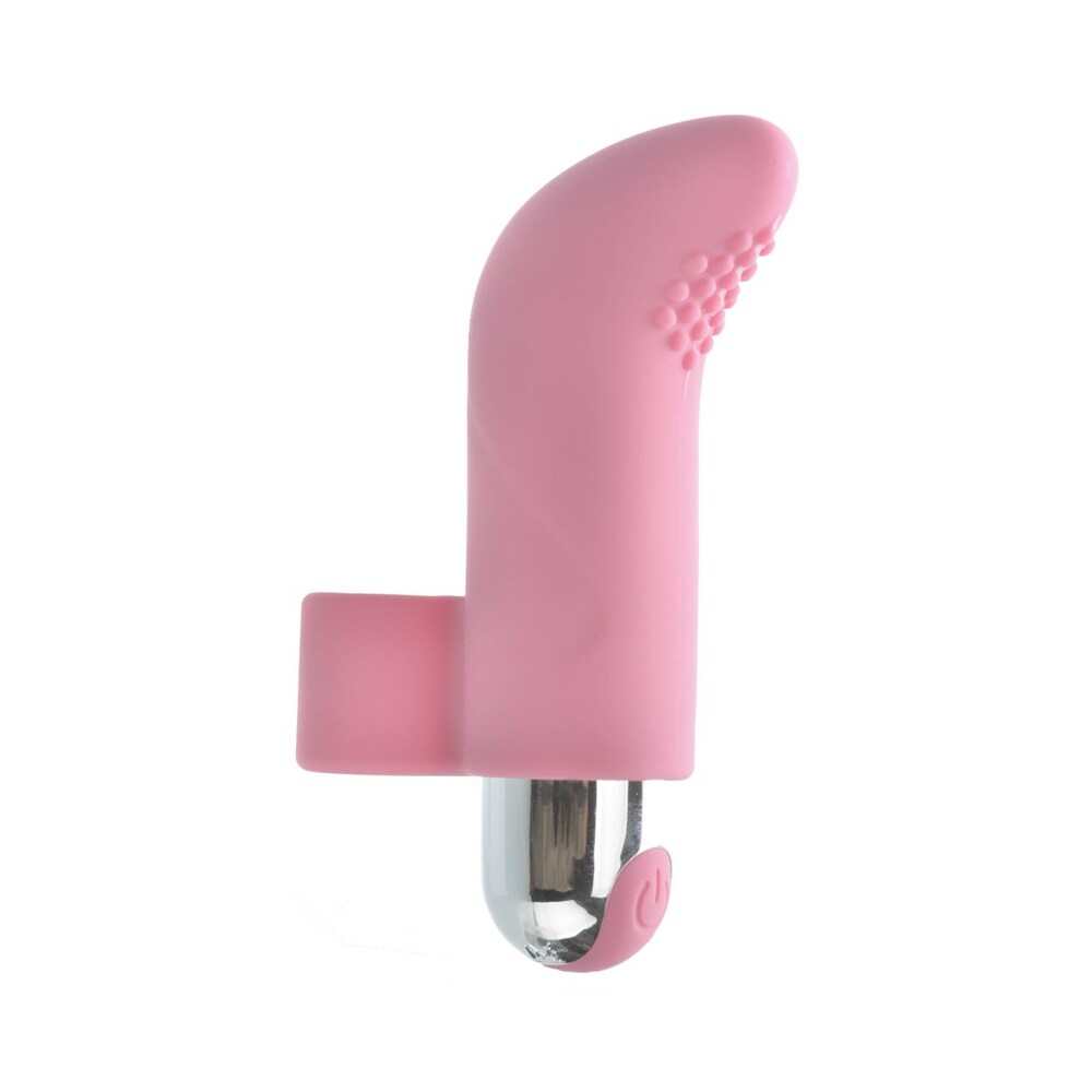 Adam & Eve Silicone Rechargeable Finger Vibe Light Pink designed for intimate pleasure with a textured silicone tip.