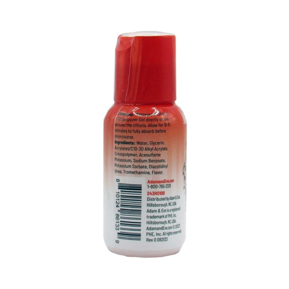 Adam & Eve Strawberry Clit Sensitizer 1 Oz bottle back view with ingredient list