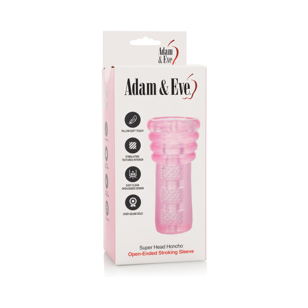 Adam & Eve Super Head Honcho Masturbator packaging with features highlighted, designed for enhanced personal stimulation.