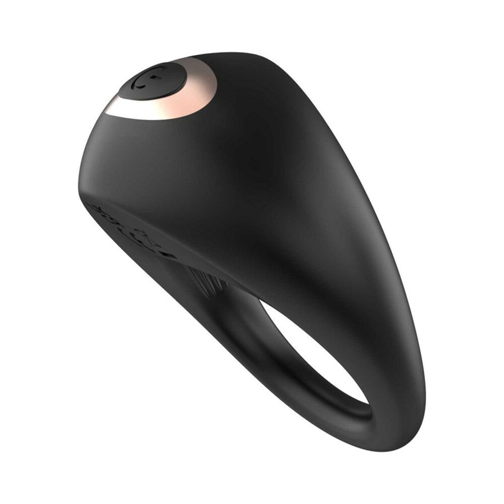 Adam & Eve Alan Vibrating Rechargeable Enhancer in black, designed for intimacy with remote control and powerful vibrations.
