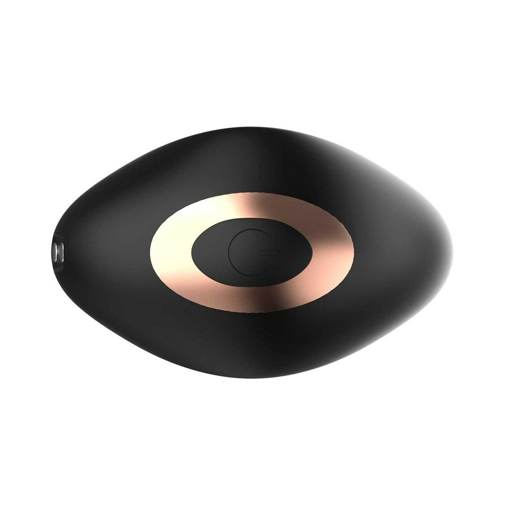 Adam & Eve Alan Vibrating Rechargeable Enhancer in sleek black design with rose gold accents.