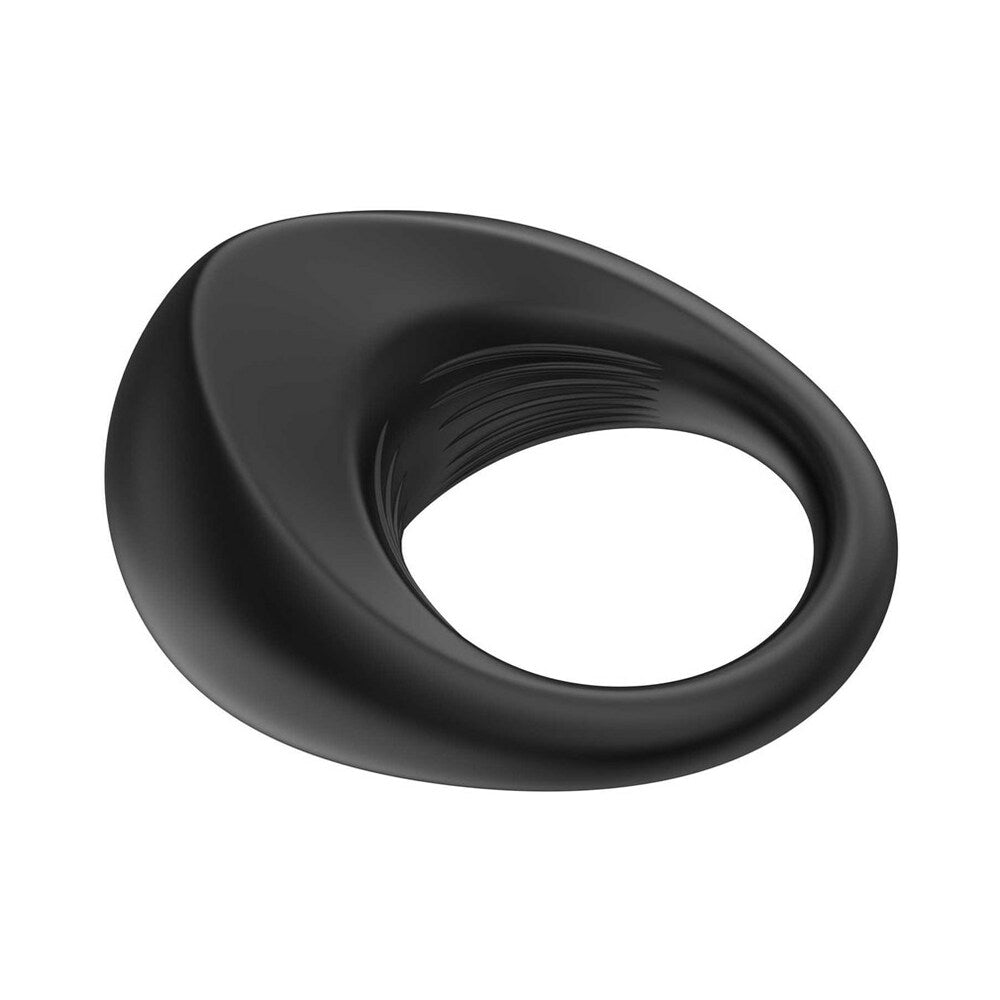 Adam & Eve Alan Vibrating Rechargeable Enhancer in black silicone, designed for comfort and powerful vibrations.