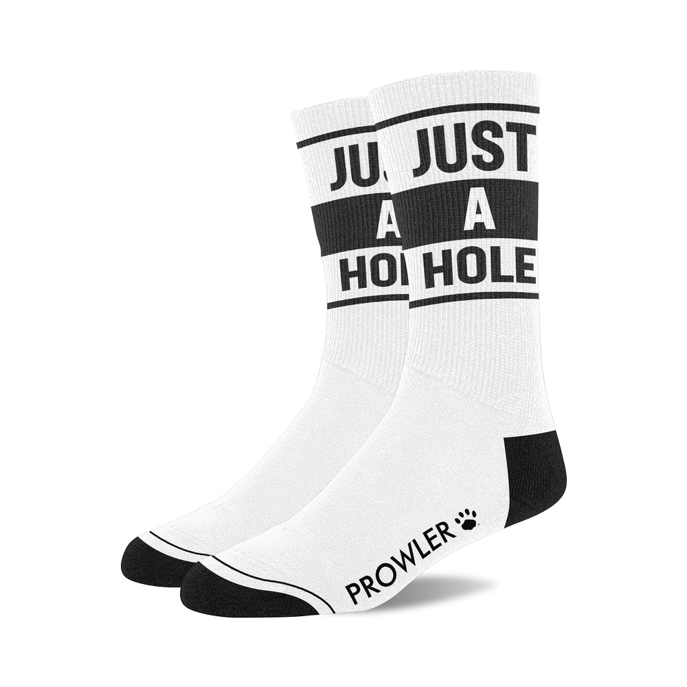 Prowler Red Just A Hole Socks featuring a bold graphic design in black and white, perfect for casual wear.