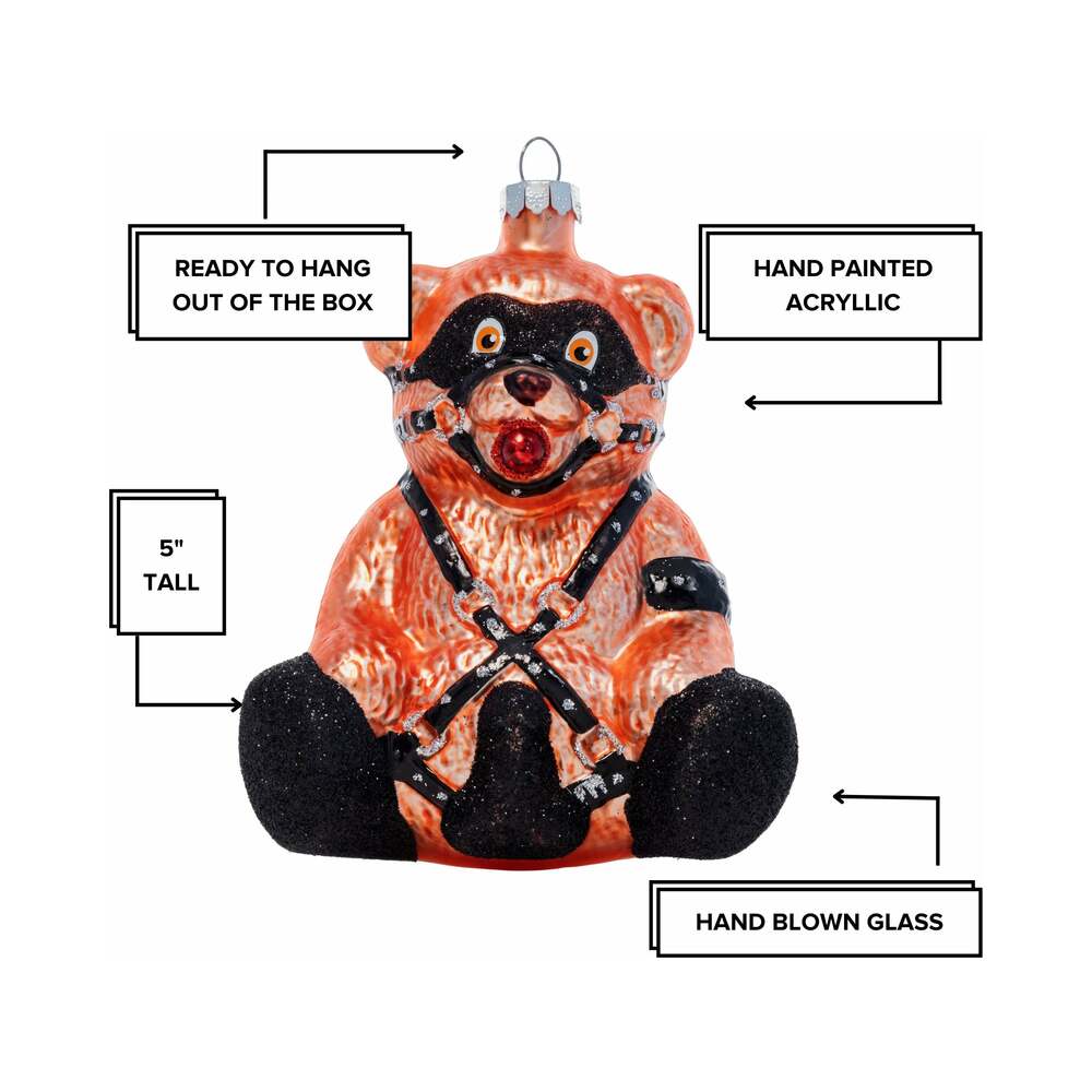 Cheeky Pornament Ready Teddy Glass Christmas Ornament features a playful teddy design with a wild twist.