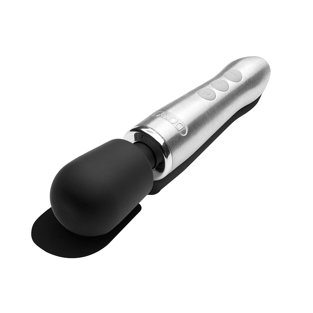 Doxy Go Travel-sized Wand Massager Silver designed for on-the-go pleasure with powerful vibrations.