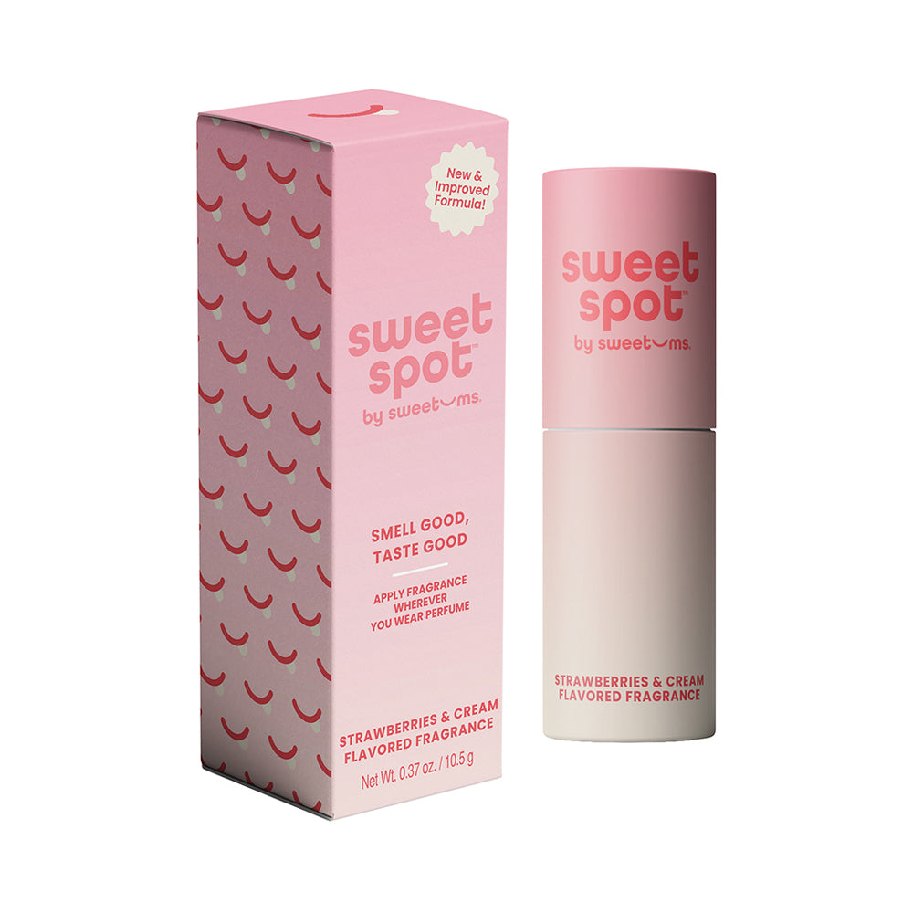 Sweetums Sweet Spot Flavored Fragrance Strawberries & Cream packaging and stick for a delightful scent experience.