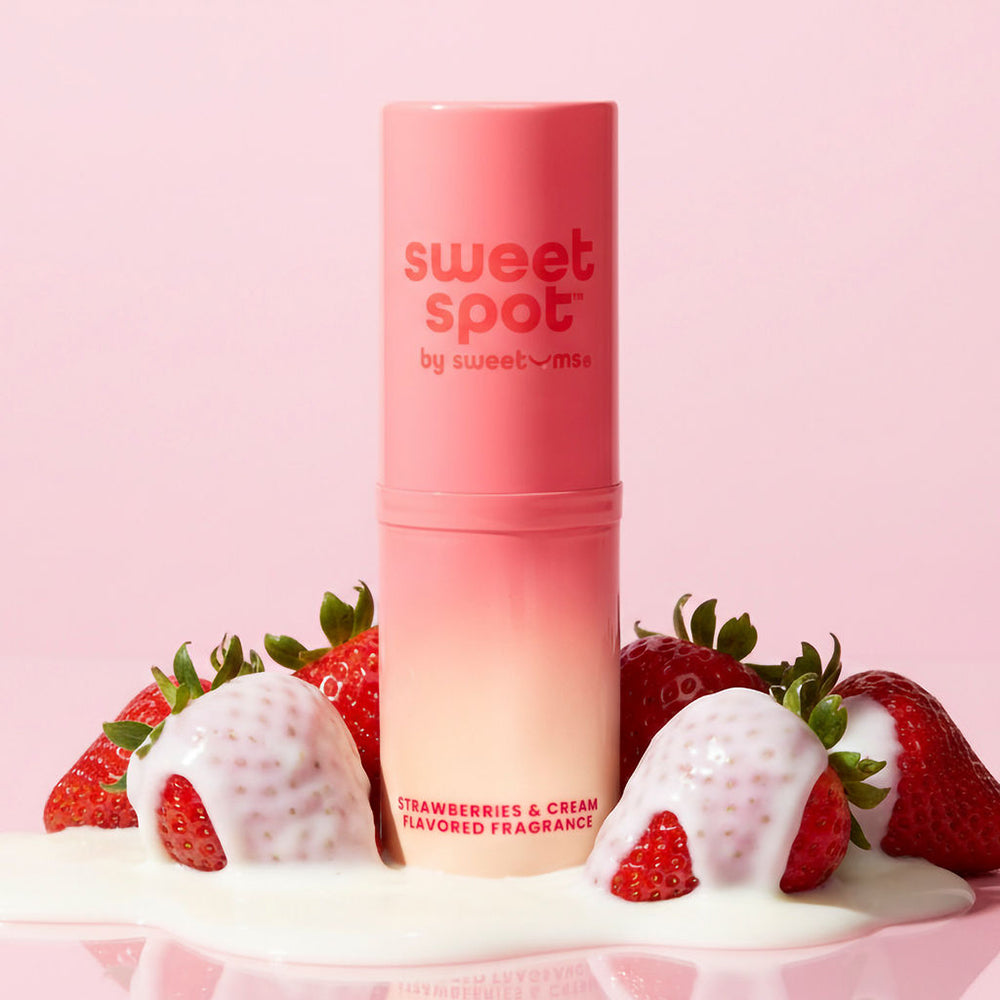 Sweetums Sweet Spot Flavored Fragrance Strawberries & Cream with ripe strawberries and creamy notes.