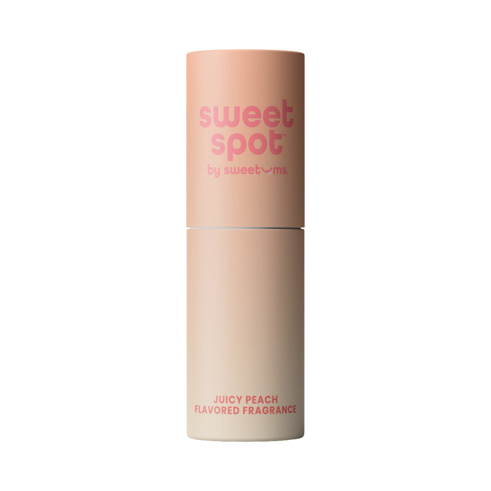 Sweetums Sweet Spot Flavored Fragrance Juicy Peach solid fragrance stick packaging showcasing peach aroma.