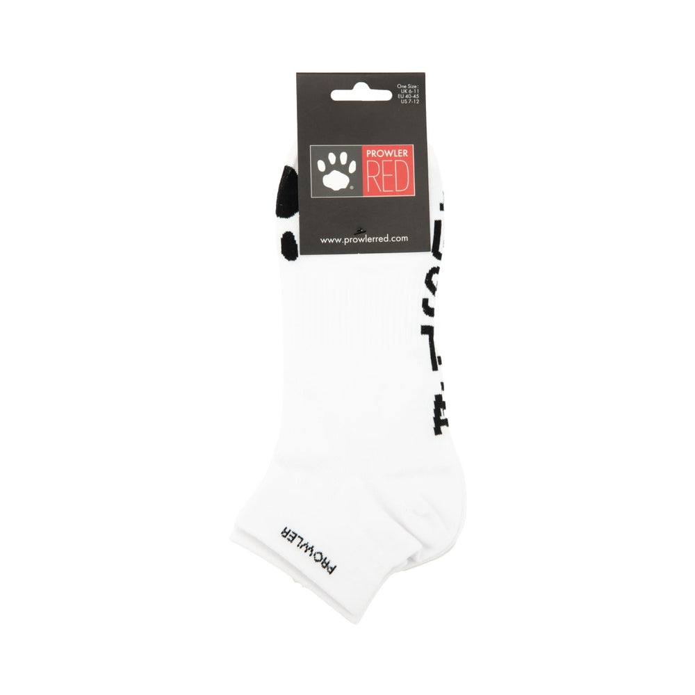 Prowler Red Ankle Sock Just A Hole displayed on a tag, showcasing its playful design and bold style.